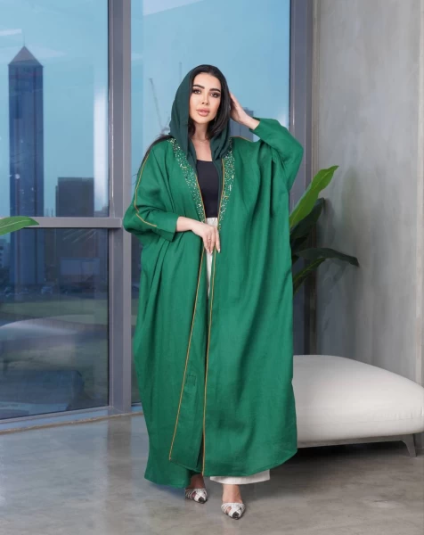 Green Linen Abaya  IB151 Green