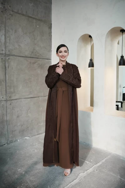 Linen Abaya in Brown C:IB287 Brown